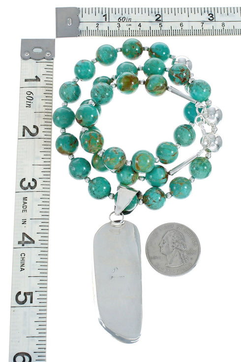 Native American Turquoise and Amber Bead Sterling Silver Necklace JX129248